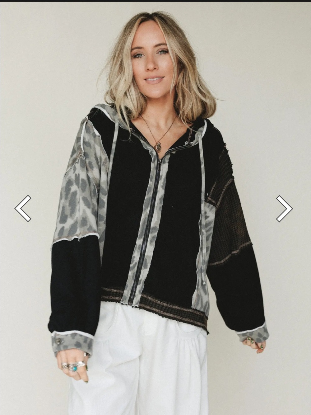 Mixed Black & Gray Patchwork Zip Hoodie